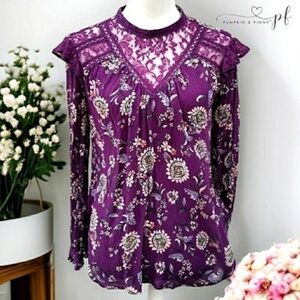 Floral Lace Women's Blouse in Purple